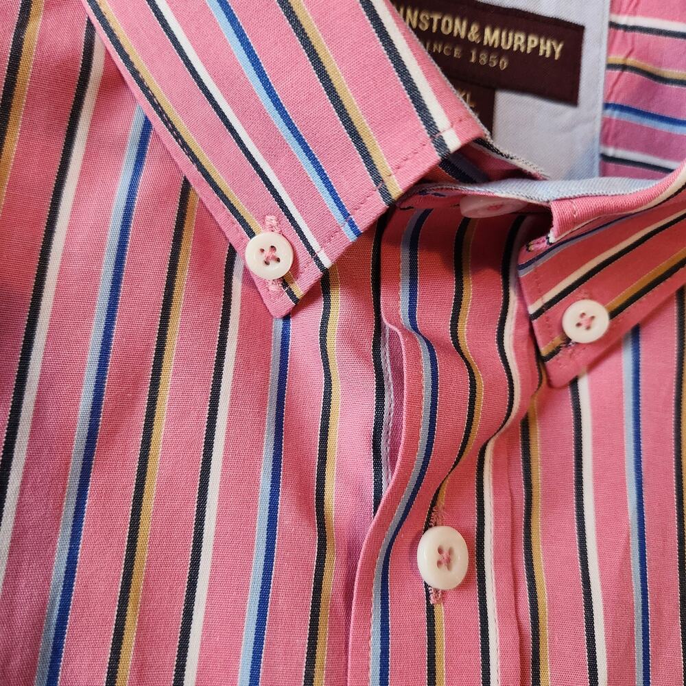 Johnston & Murphy Striped Short Sleeve Button Front Shirt 100% Cotton Sz XXL